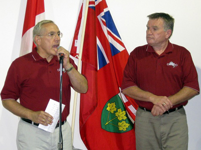 Minister of Infrastructure Bob Chiarelli speaks at SDSG Liberal campaign office opening