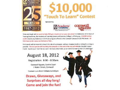 $10,000 Touch to Learn Contest at Cornwall Square Saturday, August 18th
