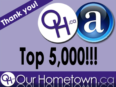 Our Hometown website now ranked among the top 5,000 sites in Canada!